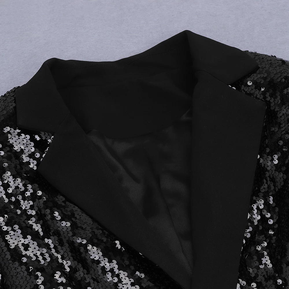 

2021 New Women Fashion Sexy Black V Neck Sequined Long Sleeve 2 Two Piece Celebrity Evening Party Jumpsuit Wholesale