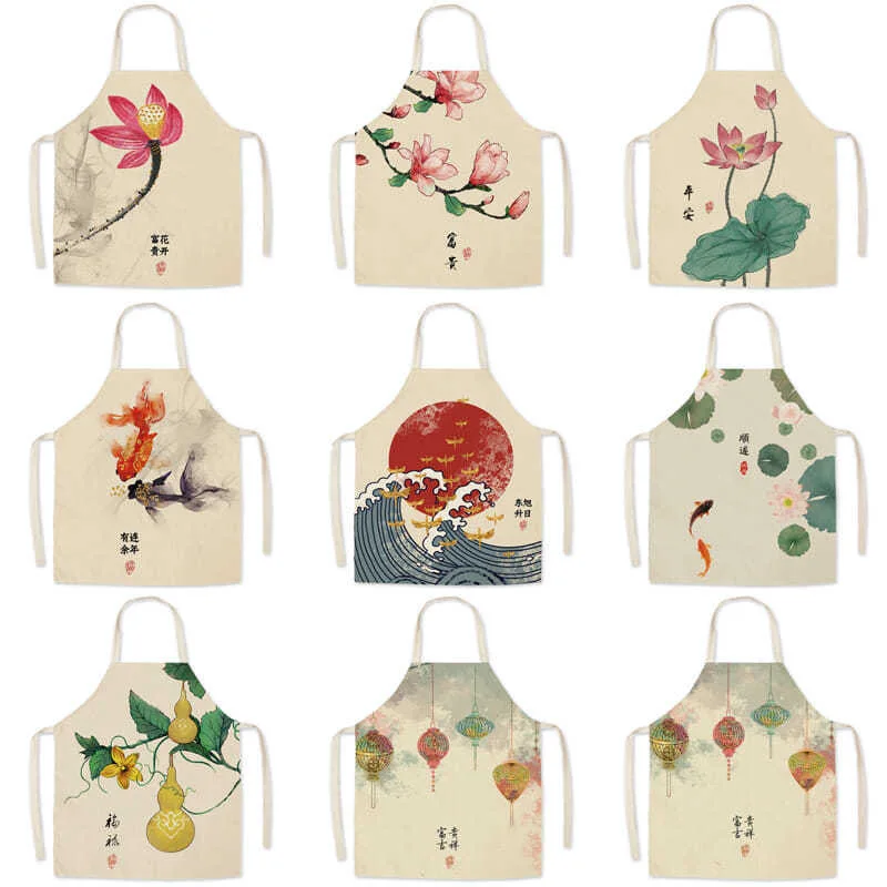 

Free Shipping Cute Fabric linen printed bodice overalls apron Home Cooking Baking Bibs Cleaning Tools