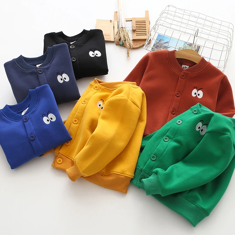 

Куртка с длинными рукавами для мальчиков и девочек, куртка с вышивкой и флисовой подкладкой на пуговицах, весна-осень 2021