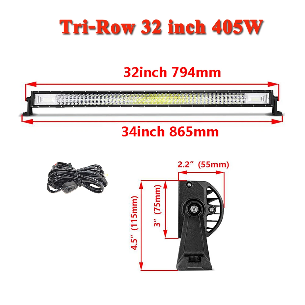 405W with wire kit SKYWORLD 2" 32" 4" 52" дюймов прямой внедорожный светодиодный фонарь 7D трехрядная противотуманная фара для 4x4 4WD грузовик автомобиль ATV Трактор 12 В 24 В - Цвет: 405W with wire kit