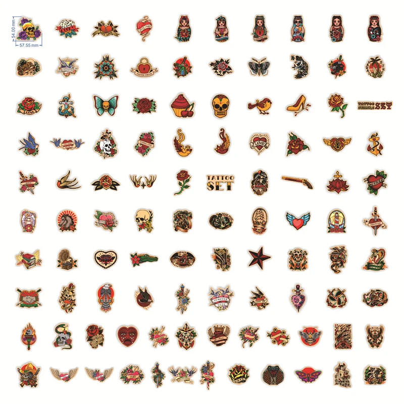 103050100pcs retro old school tattoo cool stickers skateboard laptop guitar car luggage graffiti decal home doodle sticker free global shipping