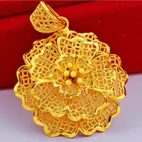 hi multilayer hollow out big flower pendant 24k real yellow solid gold plated womens pendant wedding female jewelry gift