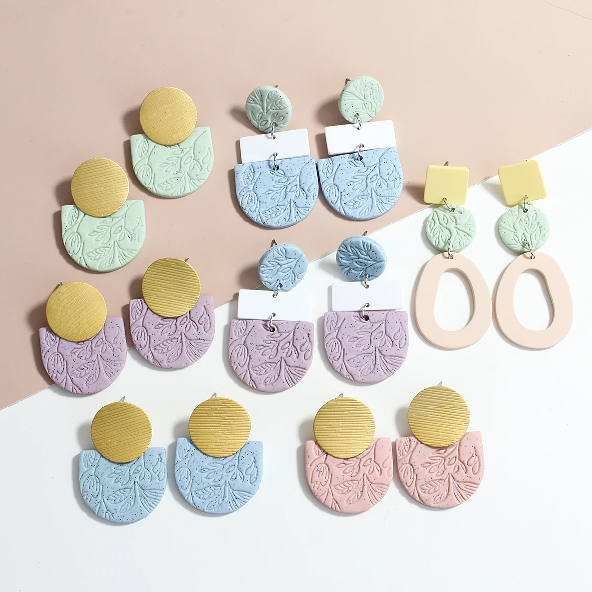 

Lifefontier 24 Style Trendy Daisy Flower Floral Textured Handmade Polymer Clay Drop Earrings For Women Geometric Earring Jewelry