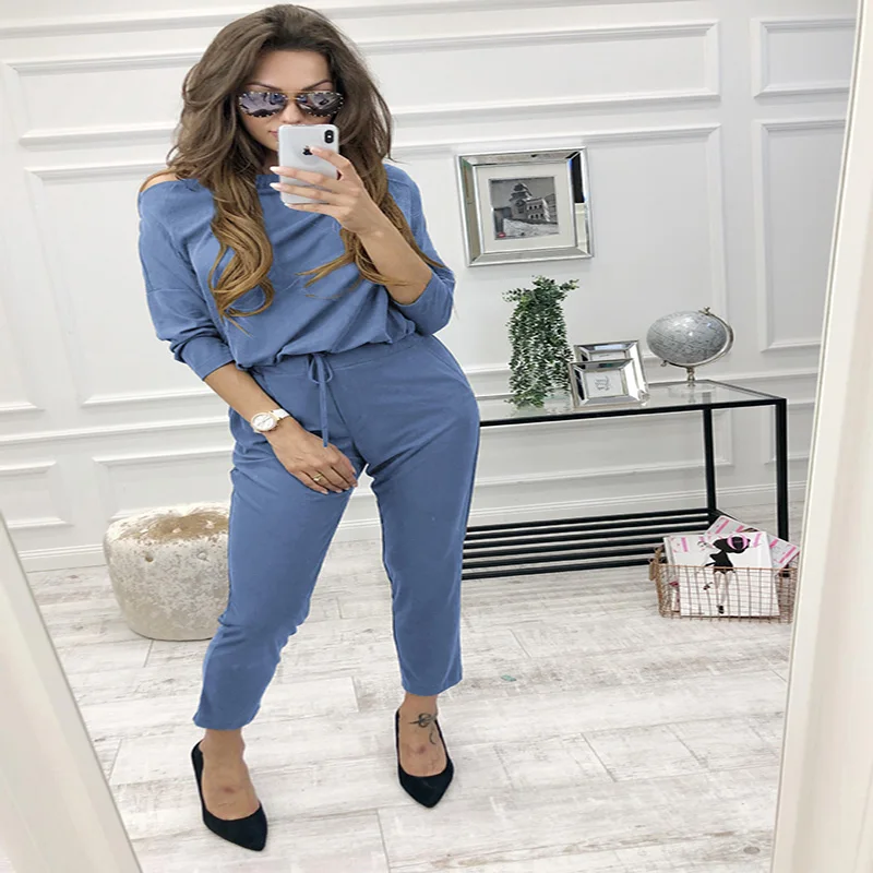 Элегантный весенне-осенний женский комбинезон с длинными рукавами поясом для