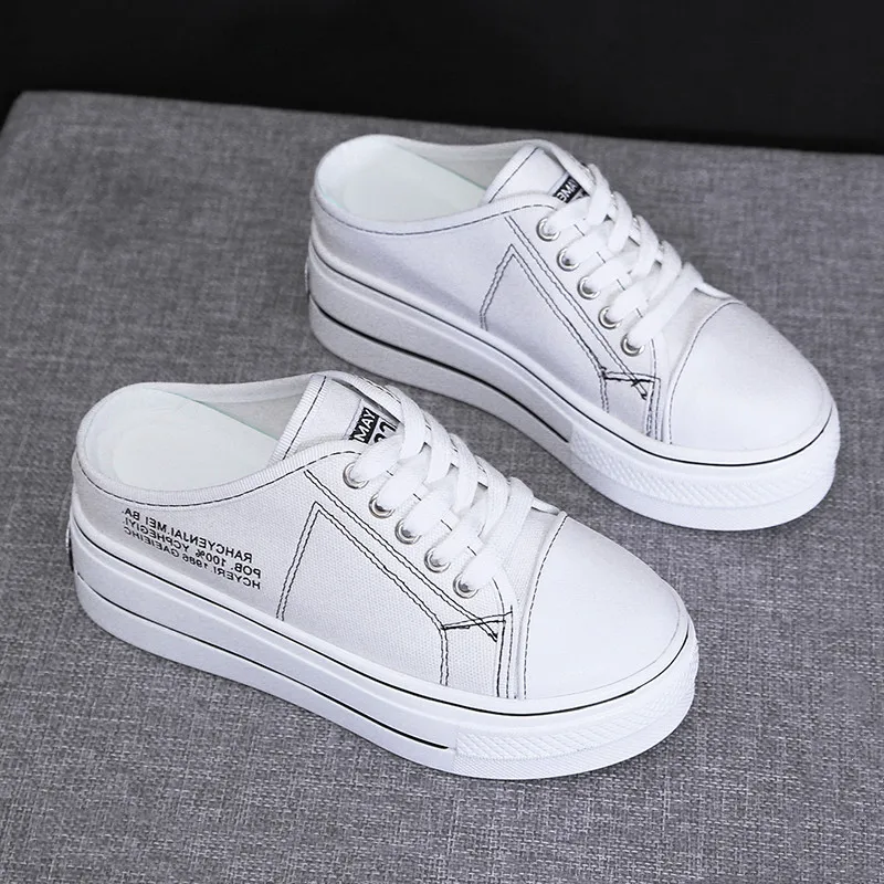 

Slippers Casual Female Shoes Loafers Slides Med Platform Luxury 2021 Summer Flat Soft Leisure Rubber Rome Fabric PU Fashion Canv