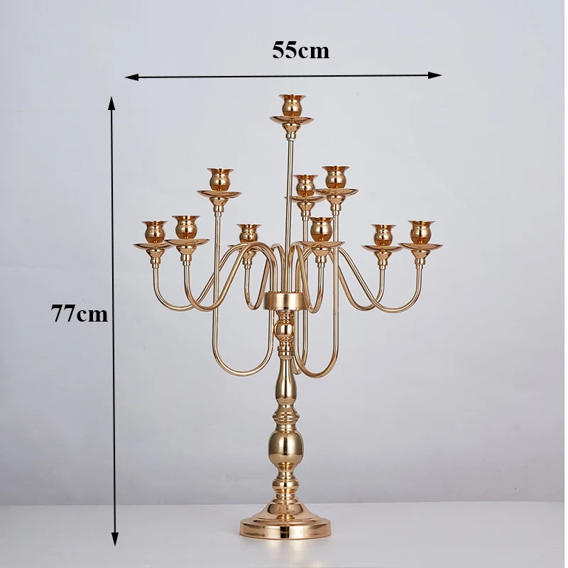 Канделябр с 10 насадками Золотой металлический подсвечник центральный свадебный