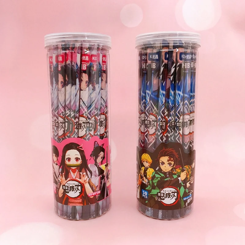 

50Pcs/Set Anime Demon Slayer Kimetsu No Yaiba HB Pencils Kawaii Cartoon Pencils Students Writing Stationery Gift Random Color