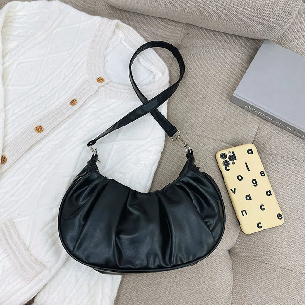 

Плиссированная дизайнерская женская сумка для подмышек, простые однотонные сумки на плечо для женщин, маленькие сумки для покупок из искус...