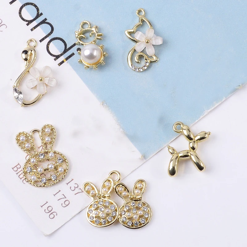 30pcs Crystal alloy accessories pendant rabbit cute jewelry pendant DIY Earring Pendant Necklace zipper handmade jewelry making