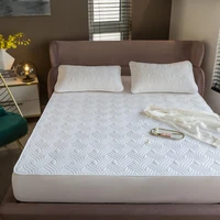 solid color quilted bed fitted sheet style embossed water ripple shape elastic mattress protector cover