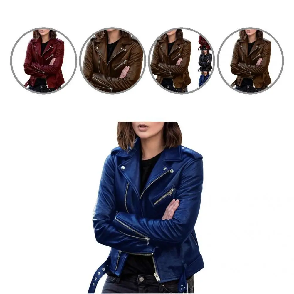 

Женская байкерская куртка из ПУ кожи, с отложным воротником, на молнии