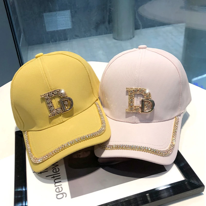 2021 New Letter D Baseball Cap Women rhinestone trend cotton bling Cap snapback hip hop cap UV protection Hat Women's Cap