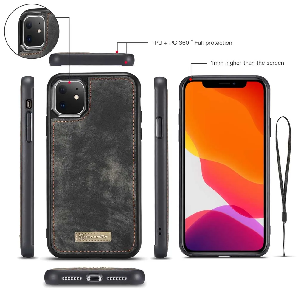 Для iPhone 11 6,1 дюймов Сумка для телефона CASEME из натуральной кожи многофункциональный кошелек на молнии чехол для iPhone 11 Pro Max 6,5 Fundas