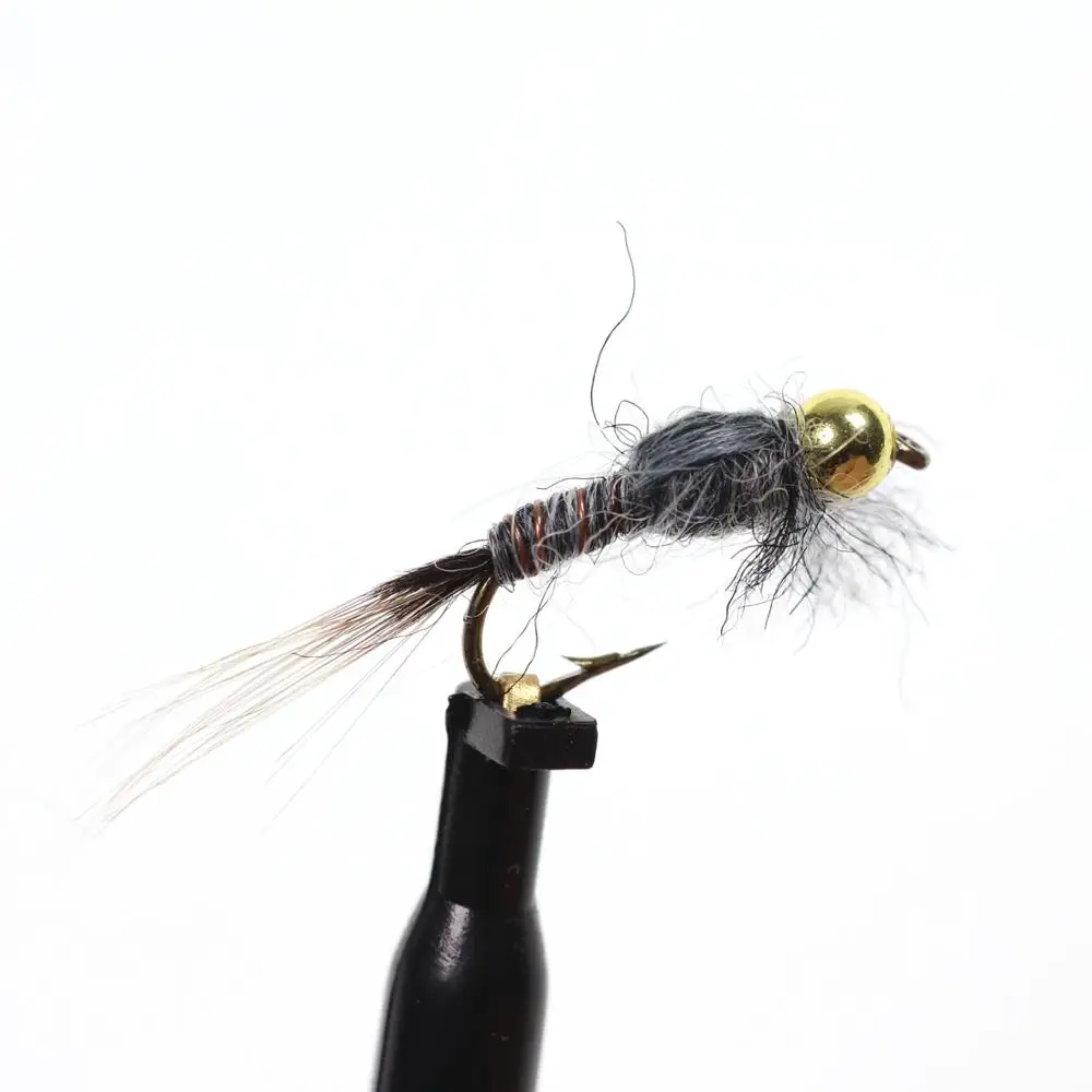 

10 шт 12 # пластиковые бидхед серые заячьи уши Нимфа муха форель муха рыболовные приманки