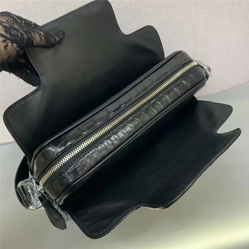 Повседневная стильная мужская черная сумка из натуральной крокодиловой кожи