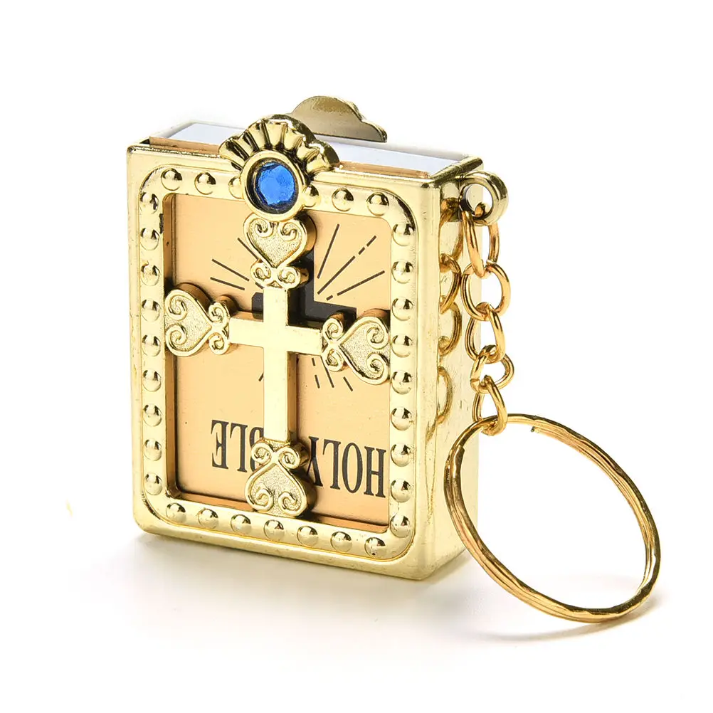 

Special Mini Holy Bible Keychain English Religious Miniature Paper Spiritual Christian Jesus Cover Keyring Gift