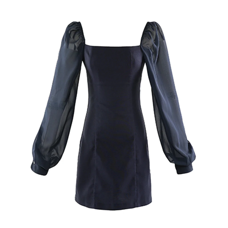 

ECRURANI Sexy Bodycon Dress For Women Square Collar Long Sleeve High Waist Slim Mini Female New Clothing 2021 Spring Fashion