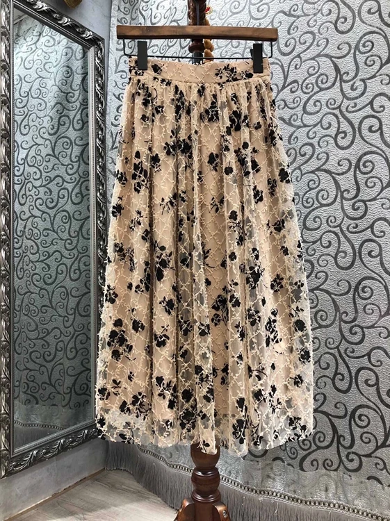 

2020 autumn and winter new women's fashion elastic waist rhombic woven printing all-match mid-length skirt 1225