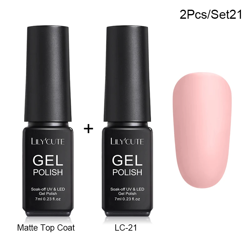 2 Pcs 21 LILYCUTE Матовый УФ-гель для ногтей матовый верхний слой цвет УФ гель для ногтей лак Гибридный впитывающий гель лак маникюрный гель лак - Цвет: 2 Pcs 21