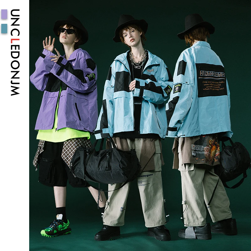 Мужская куртка в стиле Харадзюку с цветными блоками уличная на молнии 2019 Ретро