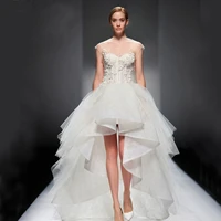 2015 new design wedding dresses short in front and long in back sweetheart sheer neck custom made high low bridal gowns