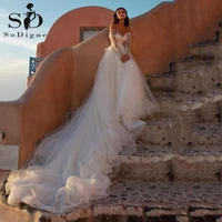 sodigne boho princess wedding dress 2021 lace appliques long sleeves off shoulder beach bridal dress weeding gown