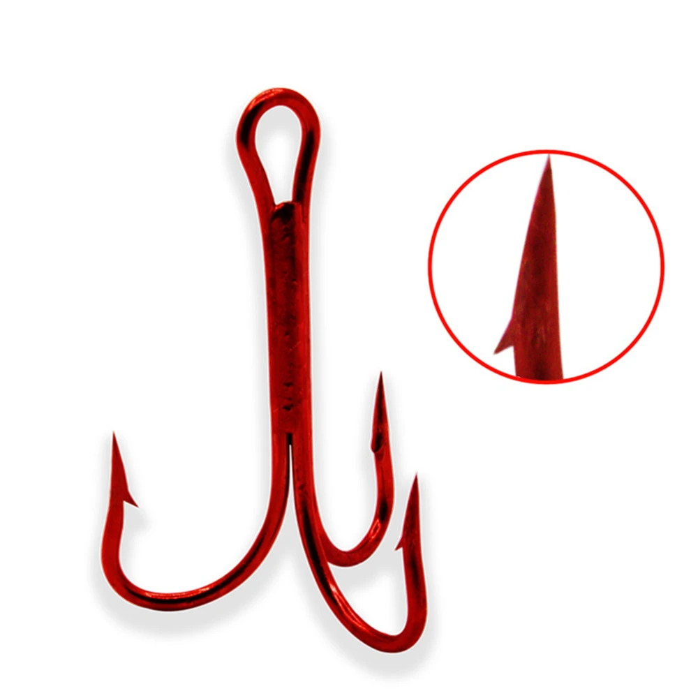 Wholesale By Bulk Fishing Hooks Red High Carbon Steel Treble Hooks Overturned Fishing Tackle Round Bend Treble For Bass Pesca
