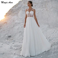 magic awn charming wedding dresses 2021 boho spaghetti straps illusion lace appliques organza bridal gowns a line vestidos novia