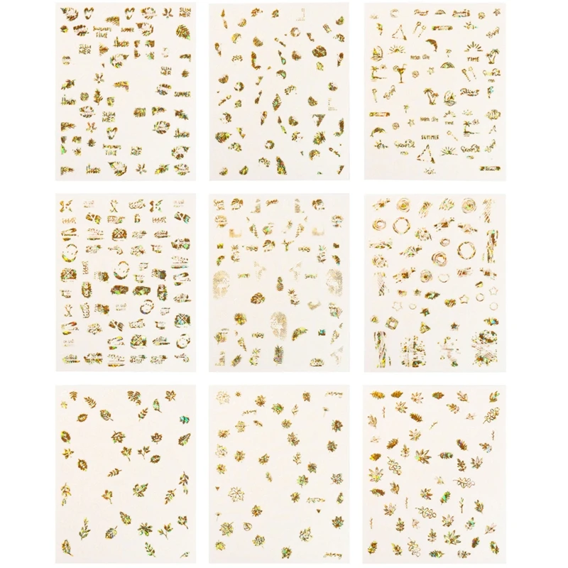 

9pcs/set 3D Nail Art Stickers Summer Style Self-Adhesive Decals Beach Leaves Nail Designs Decorations for Womens Girls