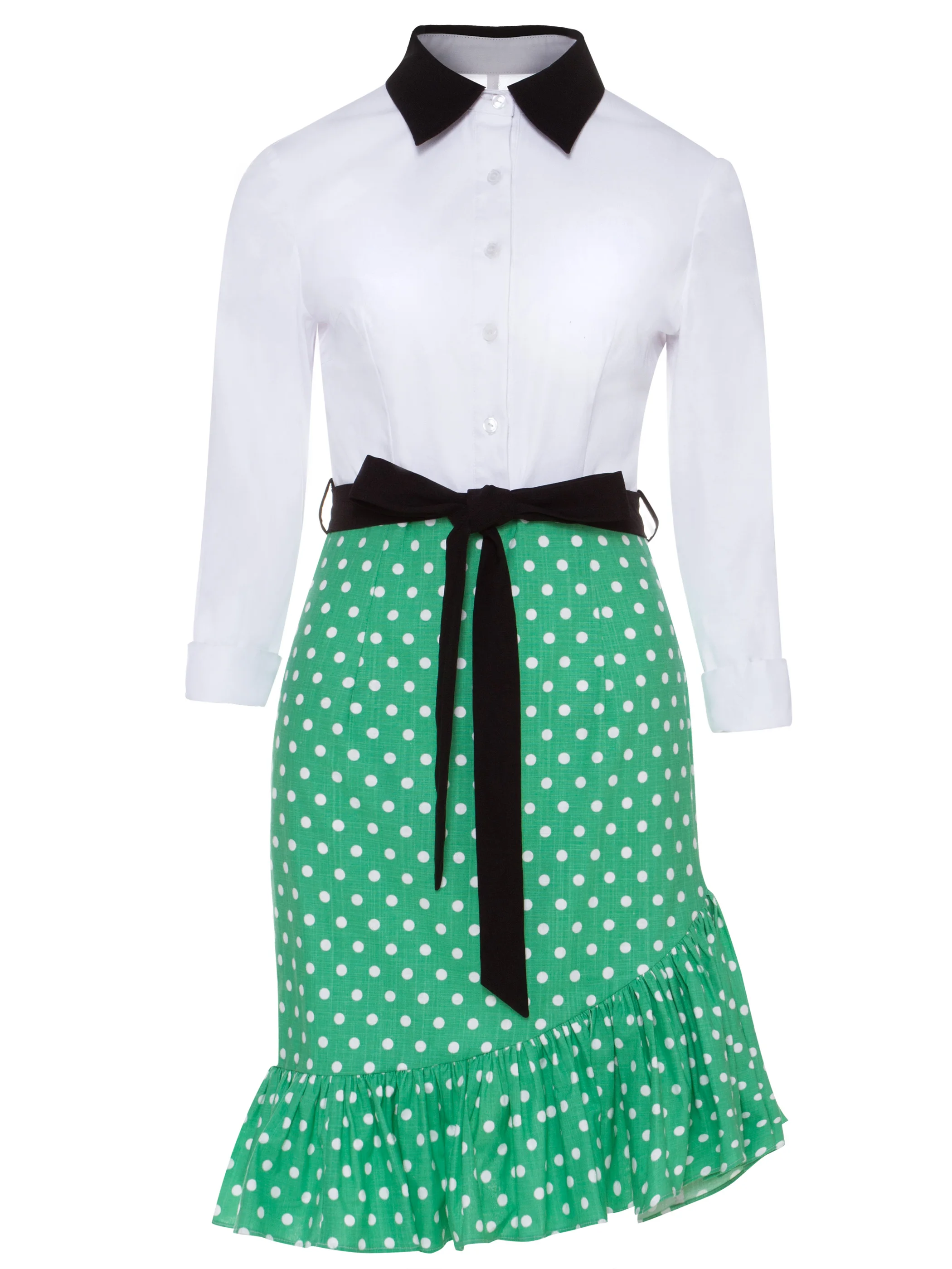 Весна 2020 женское платье цвет черный винтажное Falbala однобортное длиной до колена