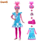 Костюм троллей Поппи платья для девочек аниме косплей костюмы для детей Хэллоуин Рождество Вечеринка маскарадный костюм парик