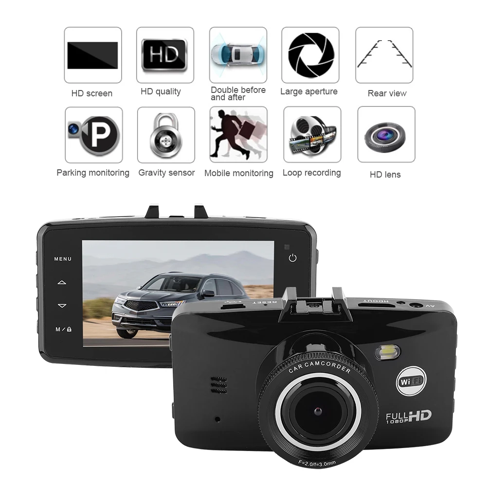 

1080P 2.7 Inch WiFi Wireless Dual Lens Night Vision Driving Video Recorder Reversing Camera Seamless Loop Cycle Double Recording
