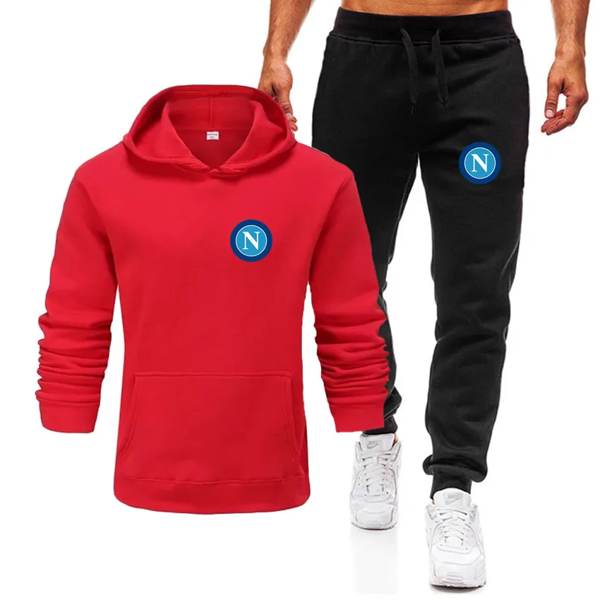 

2021 foreign trade style men's leisure sports sweater set letter printed hooded sweater set