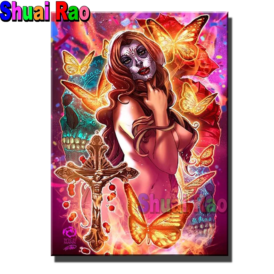 

Beautiful tattooed woman diy diamond painting 5d full square round mosaic embroidery rhinestone Christmas Gift home decoration