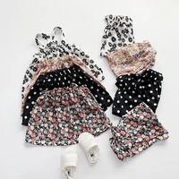 girl summer clothes 2021 classic floral cross sling dress casual long pants 2pcs set kids clothes outfits 12m 6t