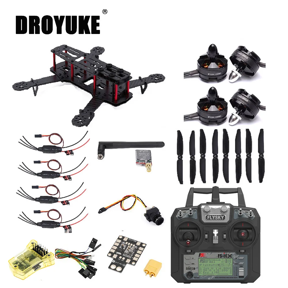 

Квадрокоптер Droyuke QAV250 из углеродного волокна 250 мм MT2204 2300kv Motor 12A ESC F3 CC3D Flight Controller Acro Flysky FS-i6X Kit