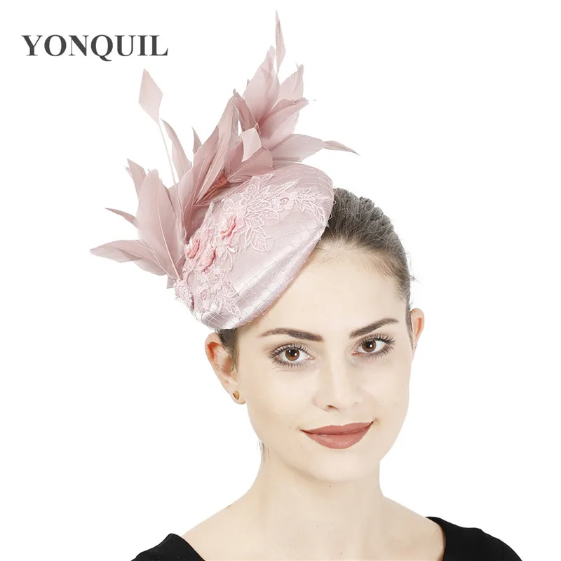 

Peach Cocktail Millinery Hats Flower Hair Clips Lace Wedding Party Bridal Veils Satin Fascinator Charming Lady Dress Headband