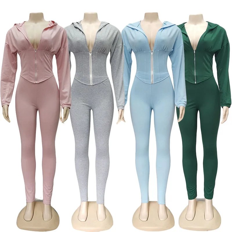 Женский спортивный костюм из двух предметов элегантный с толстовкой и брюками G189