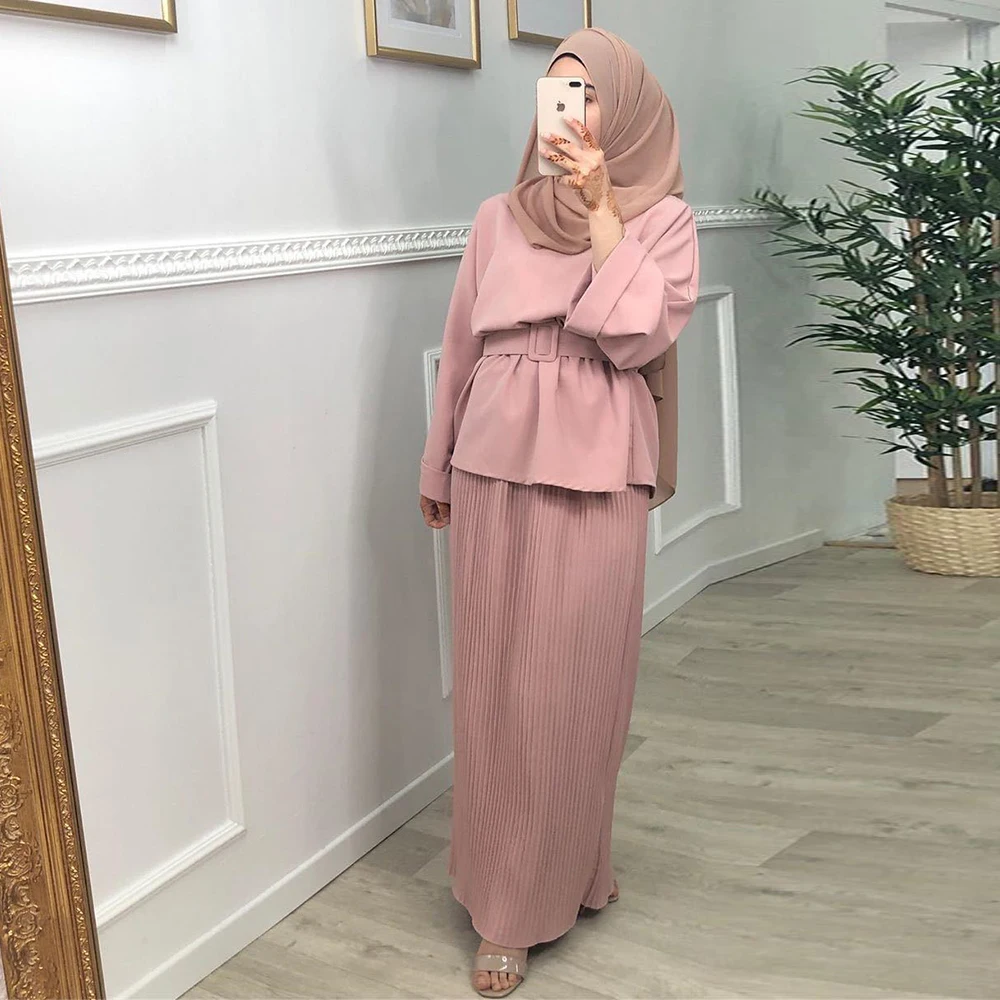 Рамадан ИД Мубарак Абая Дубай, Турция хиджаб платье комплекты для мусульман для женская мусульманская одежда арабский ансамбль для женщин