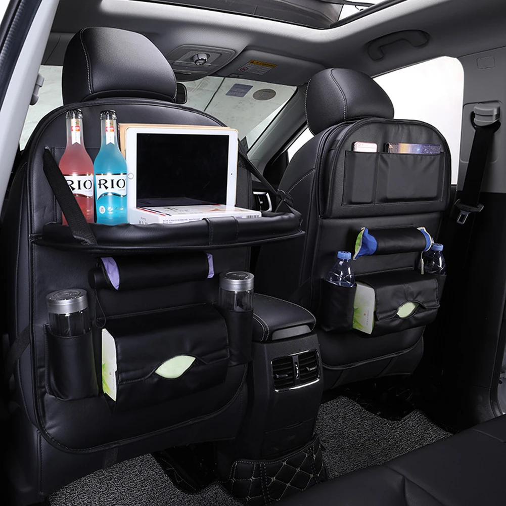 

Car Back Seat Organizer Car Seat Protector with Leather Foldable Dining Table Tray Travel Accessories Organizer Storage Various