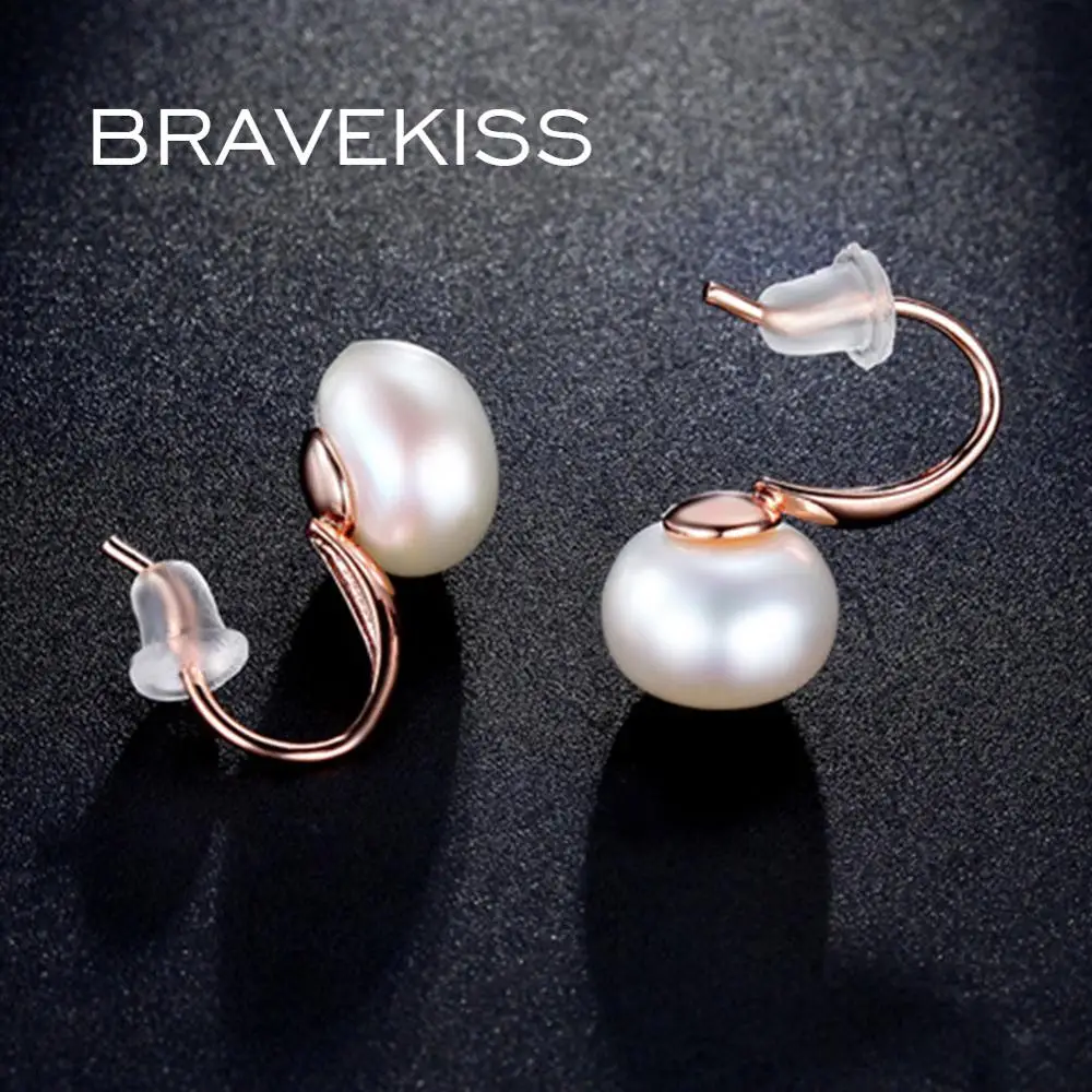 BRAVEKISS бренд натуральный пресноводный жемчуг розовый золотой обруч крючок серьги ювелирные изделия для женщин Элегантный двойной формы BUE0195A