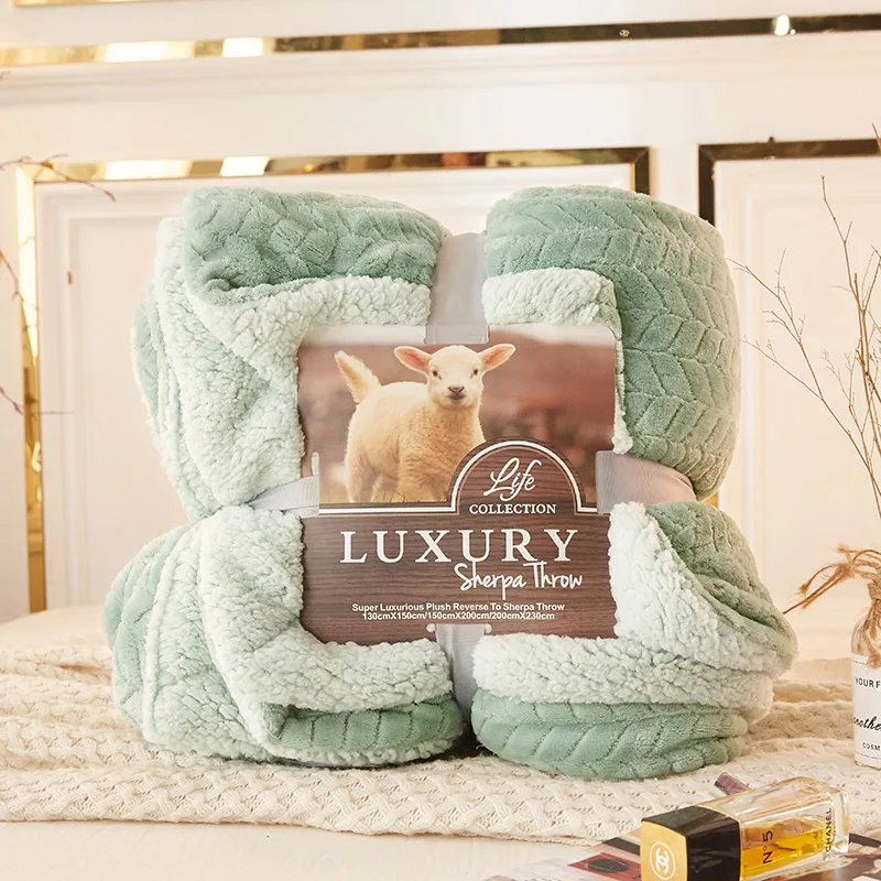

Green fleece blankets and throws Adult Thick Warm winter Blankets Home Super Soft duvet luxury solid Blankets On twin Bedding
