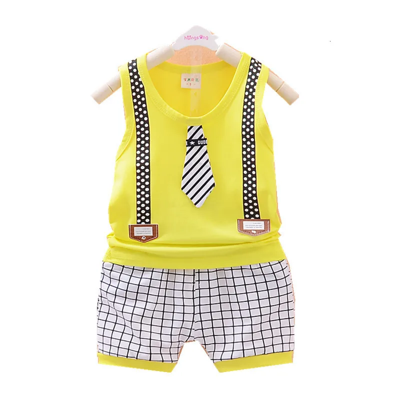 

Summer Children Cotton Clothes Baby Boys Girls Printed O-Neck Vest Plaid Shorts 2Pcs/sets Infant Kids Fashion Toddler Tracksuits