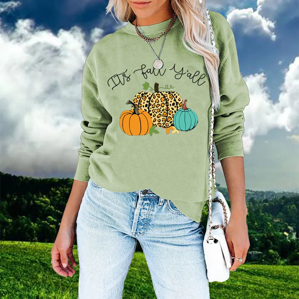 

It's Fall Y'all Leopard Pumpkin Graphic Women's Sweatshirts O-neck Long Sleeve Hoodie Female Autumn Winter Warm Pullover Hoodies