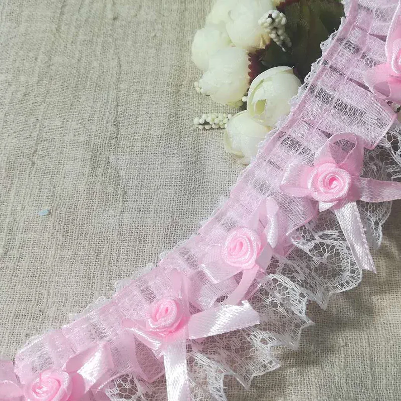 1 ярд Стандартная отделка ткани 4 8 см бант Роза цветы лента кружевной материал для