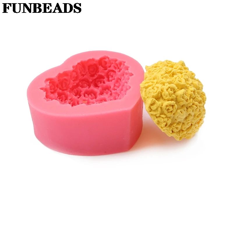 

3D Сердце Силиконовый в форме розы помадные формы цветы ручной работы мыло свечная глина формы торт выпечки инструменты для свадебного деко...