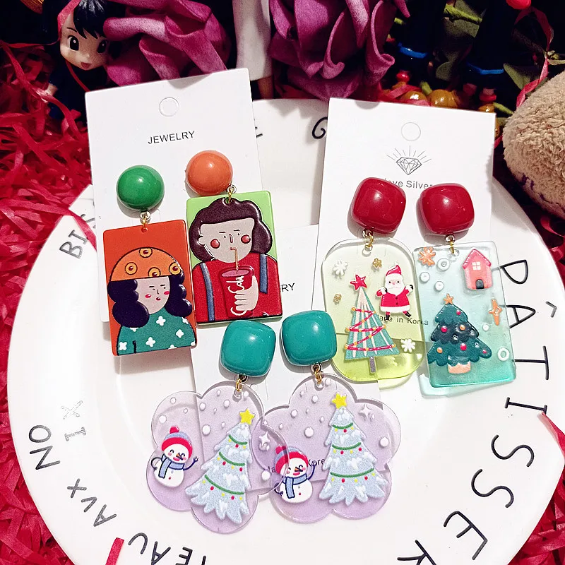 

Acrylic Cartoon Chirstmas Tree Snowman Women Earring Accessory Jewelry
