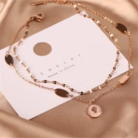 fashion style stainless steel queen head coins anklet all match titanium steel rose gold does not fade exquisite womens gift