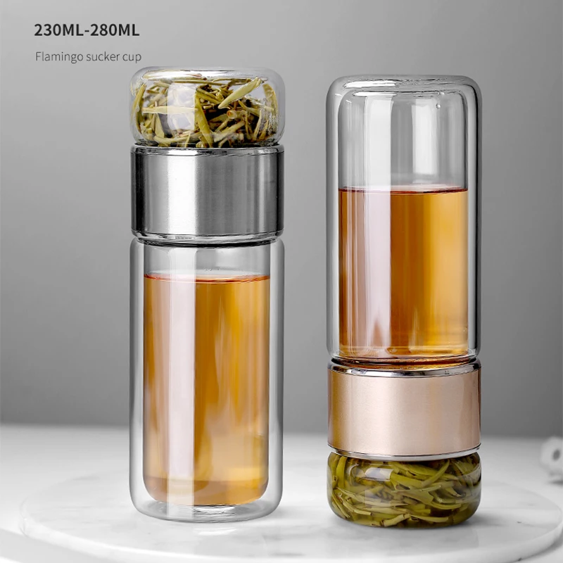 

Glass Water Bottle With Tea Infuser Filter Tea Separation Double Wall Glass Bottle Leakproof My Water Bottle 230ml 280ml