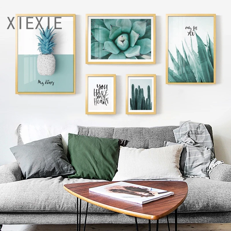 

Green Plants Nordic Style Mordern Canvas Painting Cactus Pineapple Posters Scandinavian Home Decor for Living Room Bedroom